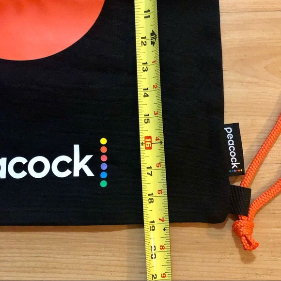 Peacock Branded Black and Orange Canvas Drawstring Tote Backpack - Picture 5 of 5
